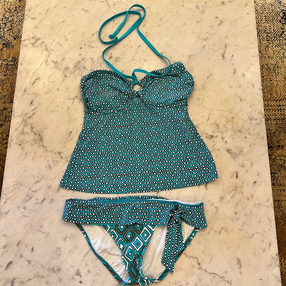 2Bamboo Estilo Turquoise & Abstract Print Two-Piece Tankini Swimsuit Siz… - Picture 1 of 12